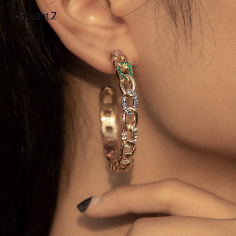 

IngeSight.Z Stylish Shiny Rhinestone Hollow Out Large Hoop Earrings Women Statement Crystal Big Basketball Loop Earrings Jewelry