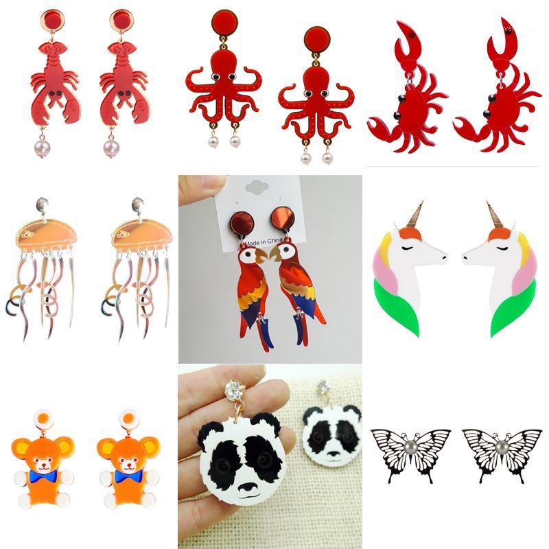 

Donarsei Cute Animal Acrylic Earrings For Women Fashion Parrot Red Crab Bear Lobster Octopus Long Drop Dangle Earrings Gift1