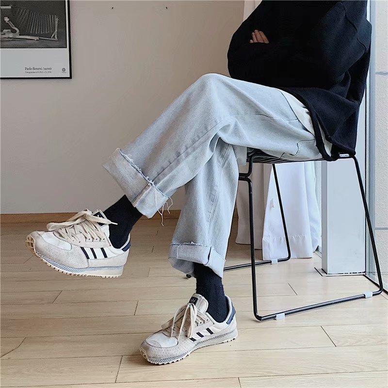 

Trousers Men' Autumn Hong Kong Wind Tide Light-colored Jeans Loose Straight Drop Pants Trendy Pants, Red