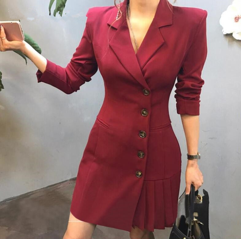 

Bainha Plied Blazer Jacket for Woman with High Waist Long Female Thin Sleeve Suits Outerwear Korean Fashion Spring 2021 P185 Pnyk, Red.