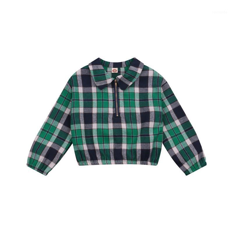 

Kid Plaid Shirt, Girl Zipper Top, Long-Sleeve Casual Lapel Neck Elastic Cuff Fall Party Holiday Blouse1, As pic