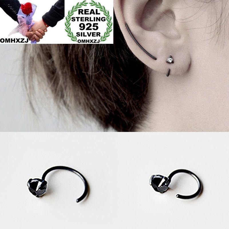 

OMHXZJ Wholesale Personality Fashion Woman Girl Party Wedding White Black Cool Rock 925 Sterling Silver Hoop Earrings YE382