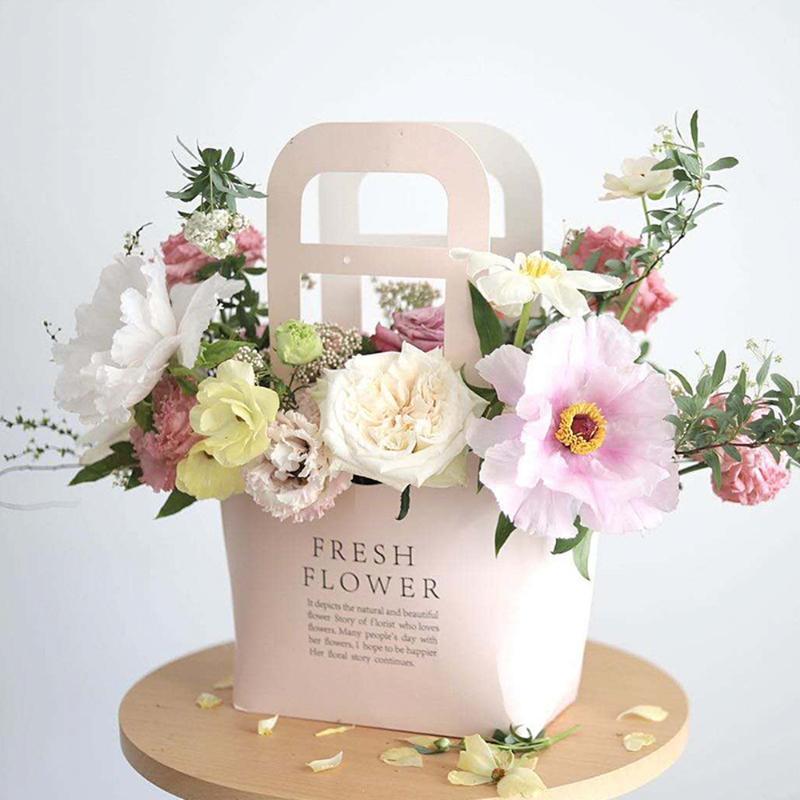 

hand flower arrangement paper bag, Waterproof Kraft Carry Handbag flower Baskets Packaging Gift Hipster Bouquet Floral Material1