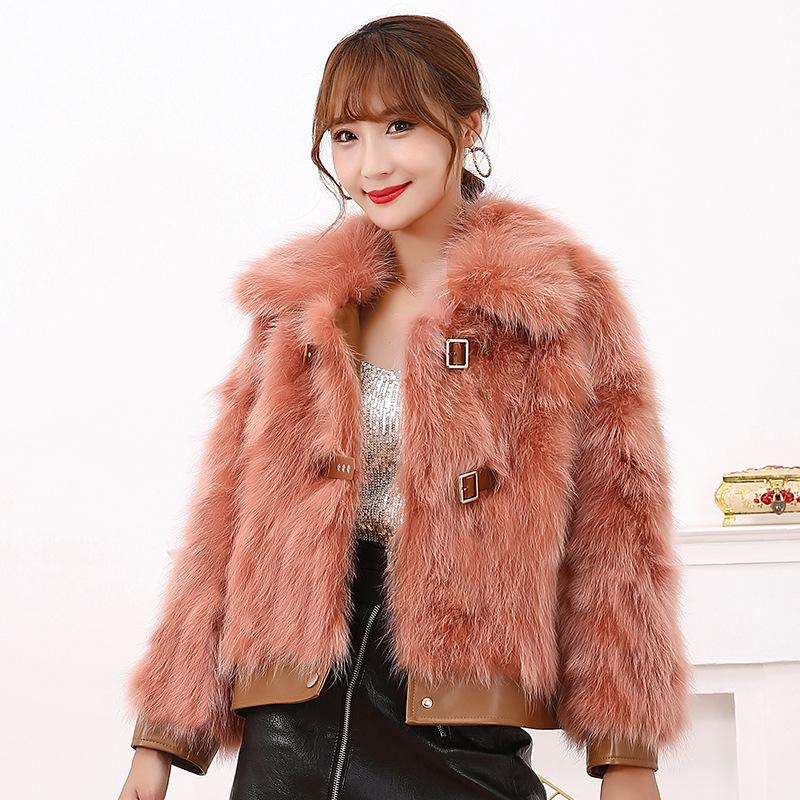 

haining winter 2021 han edition of the whole skin white raccoon fur leather brief paragraph female show thin fur jacket, Black