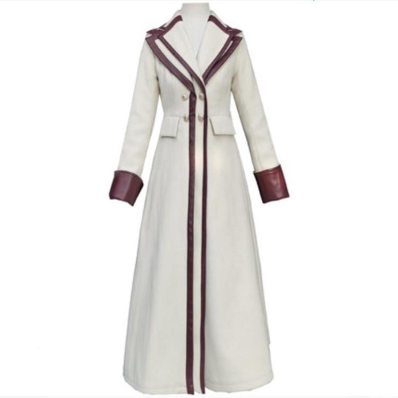

Vintage Woolen pu stitching women autumn and winter new contrast Lapel double breasted oevecoat with belt, Beige