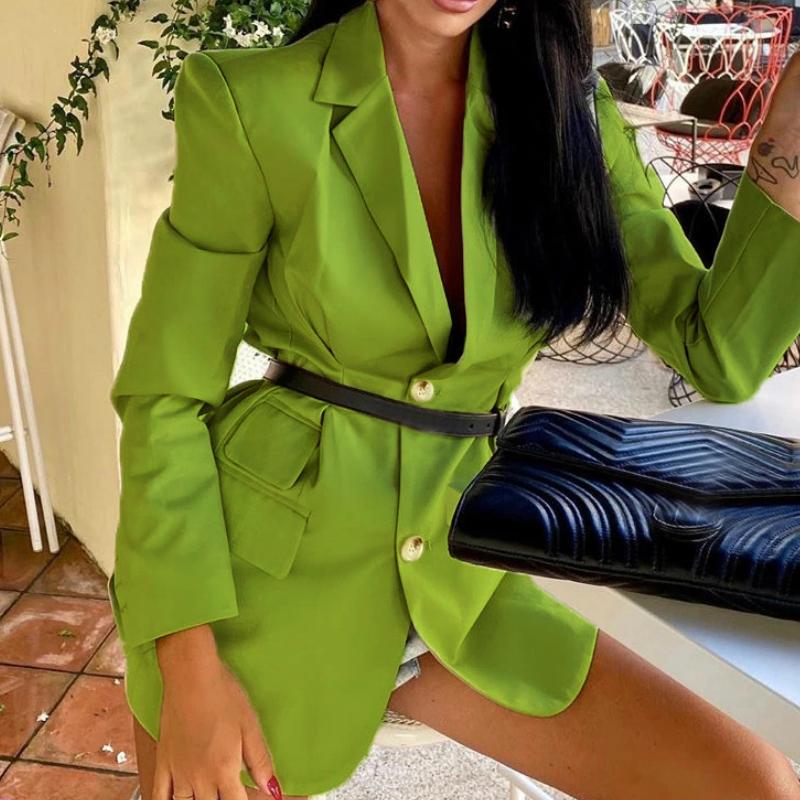 

Fall Fashion Elegant Lady Coat Solid Slim Business Formal Women' Jackets With Pockets Long Sleeve Buttons Lapel Tops Outwear, Green