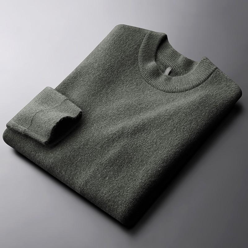 

New Solid Color Male Sweaters Luxury Round Collar Thicken Keep Warm Mens Sweaters Fashion Slim Fit Autumn Winter Man, White