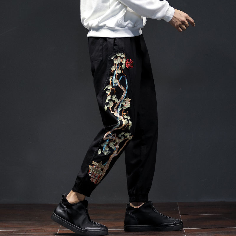 

Trousers 2021 Men's Autumn Fine New Chinese Style Embroidered Pants Fashion Youth Clothing UG29, Khaki.