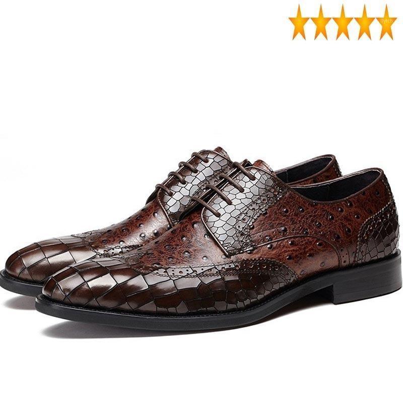 

Mens England Style Fashion New Hand Made Real Leather Crocodile Pattern Formal Dress Shoes For Man Carved Pointed Toe Lace Up1, Black