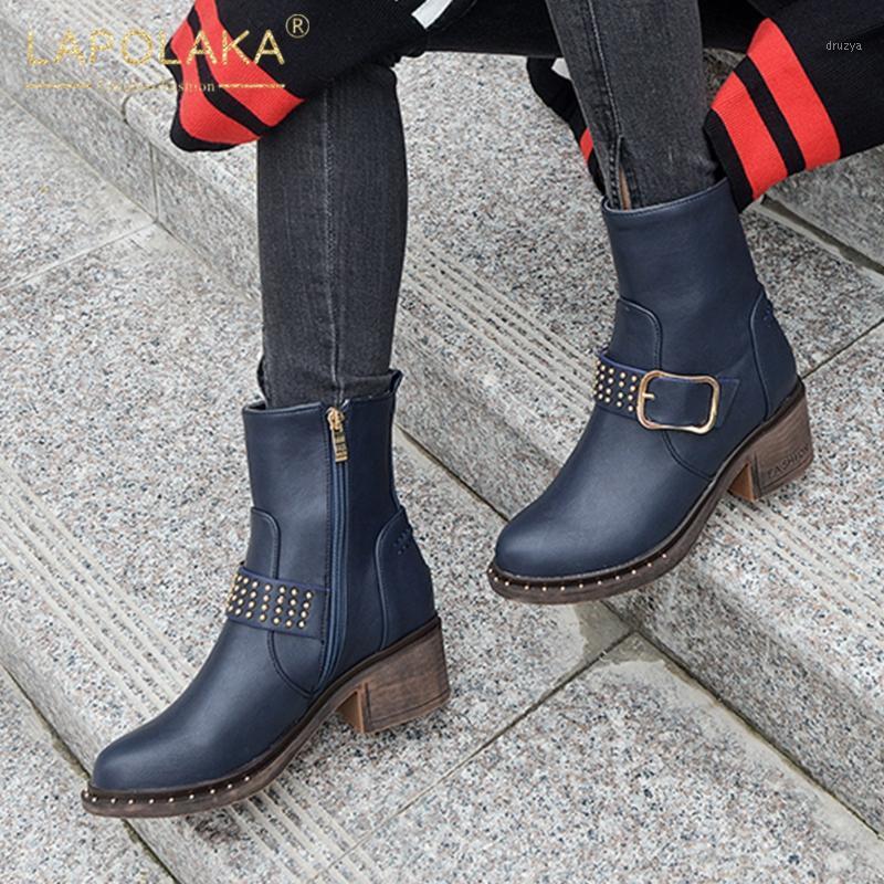 

Lapolaka New Fashion Large Size 43 Spring Autumn Boots Female Zip Up Chunky Heels Comfortable Ankle Boots Woman Shoes1, Black