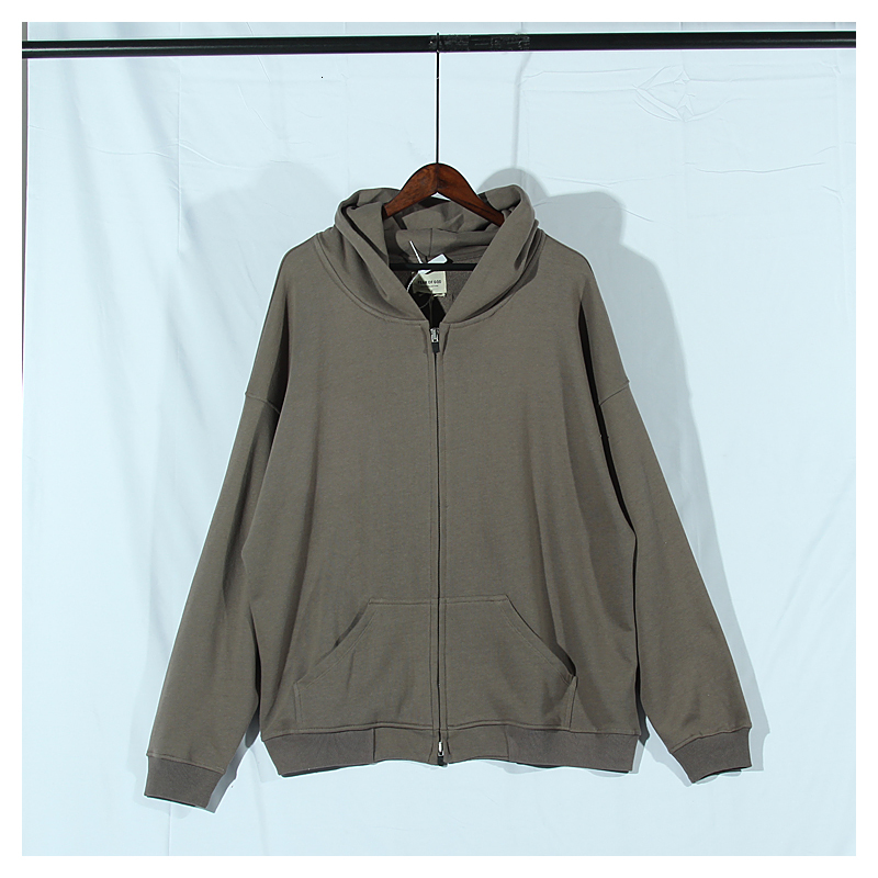 

2021 Autumn New Solid Color Zipper Men and Women 100% Cotton Hoodies High Street Fog Hoodie L8p6, Gray green