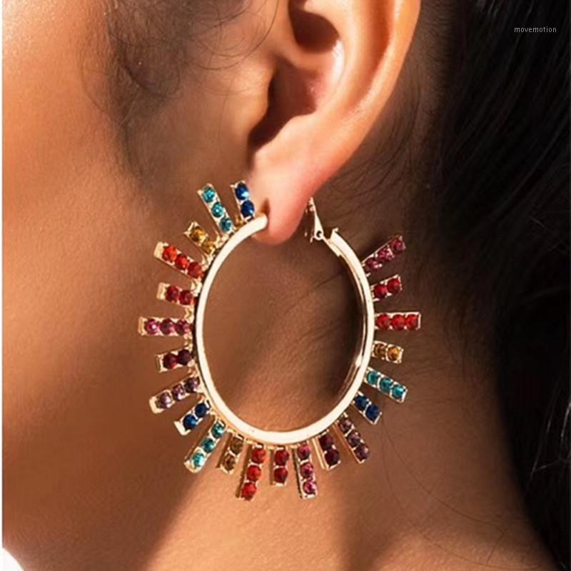 

New Arrival Women Fashion Shiny Rhinestone Sunshine Charm Hoop Earrings Jewelry Hot Sale Trendy Statement Earrings Accessories1