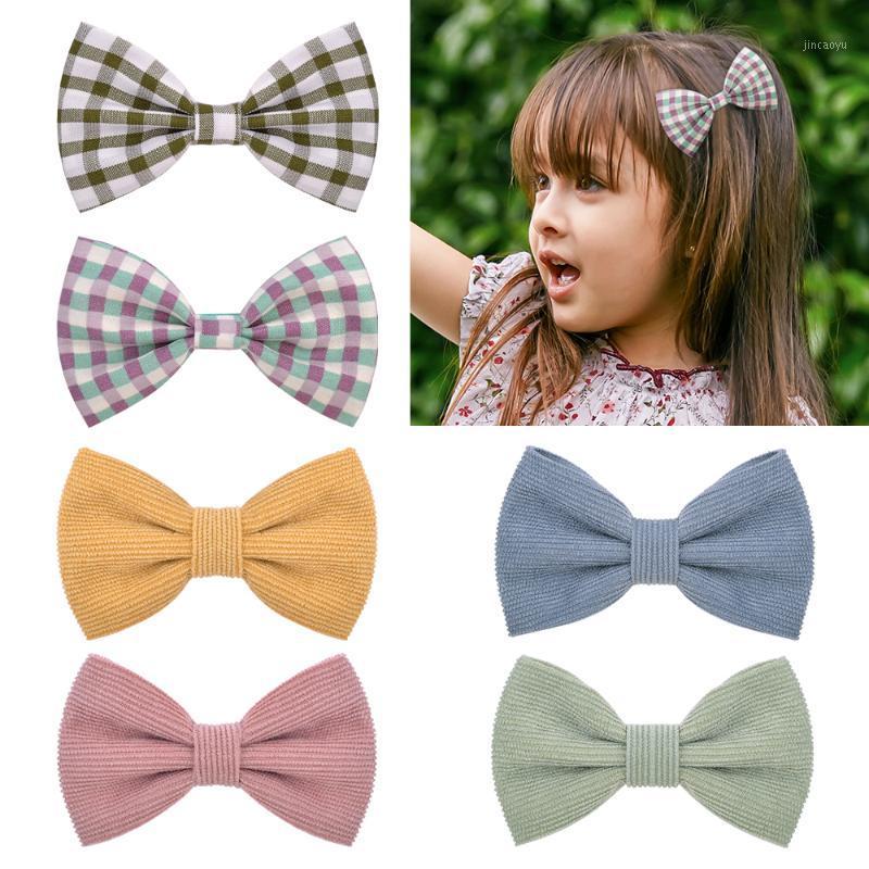

4 Inches Corduroy Plaid Solid Hair Bows Sweet Hair Clip For Kids Girls Boutique Hairgrips Handmade Barrettes Accessories1