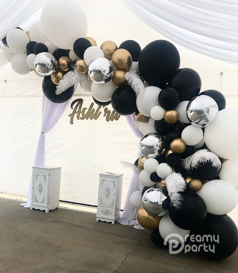 

100pcs Latex White Black Balloons Arch Kit Metallic Gold Balloon Garland Wedding Anniversary Birthday Party Decorations Set F1230