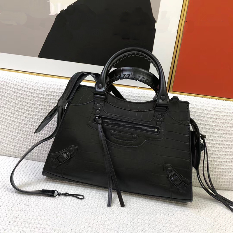 

Neo Classic Bag Designer Women Handbags Crossbody Motorcycle Bags Crocodile pattern Leather Fashion Trend Ladies Black Handle Purses 33cm, Add box