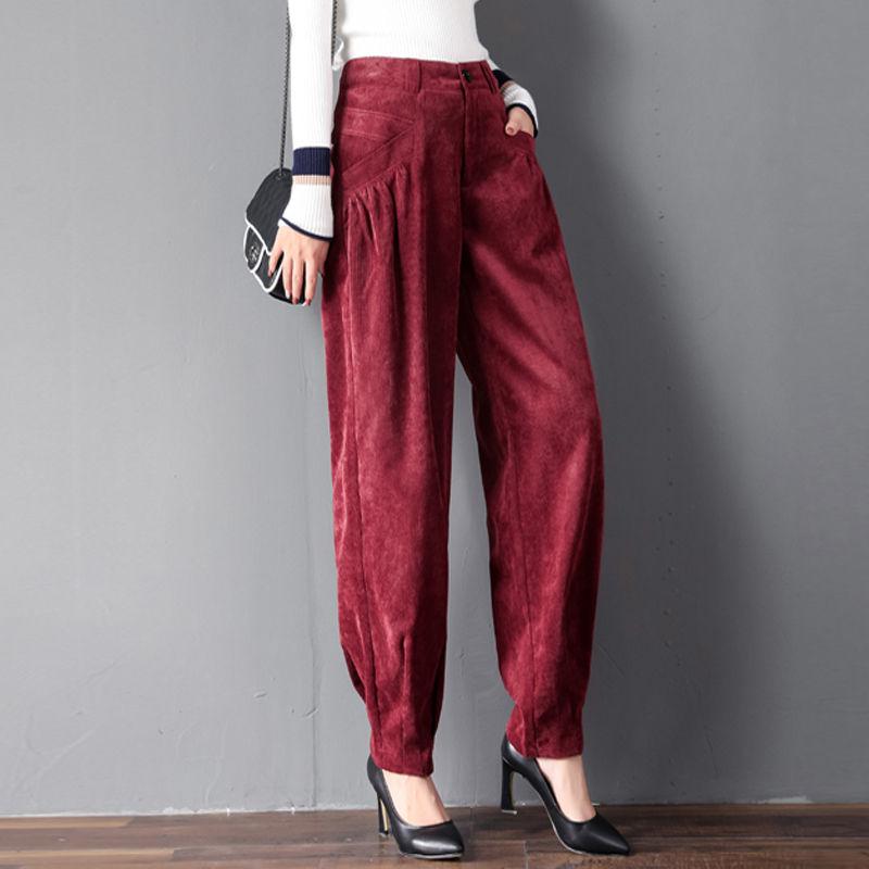 

Women 2020 Autumn Winter Casual Corduroy Harem Pants Female Solid Color High Waist Trousers Ladies Casual Loose Pantalone G986, Rose red