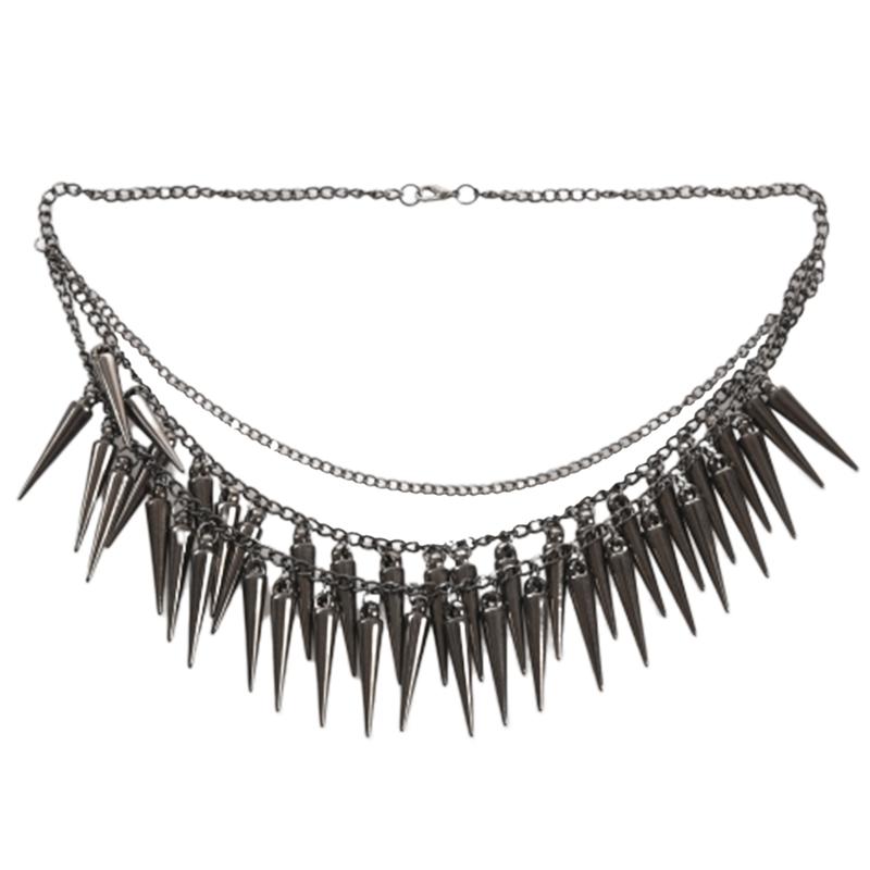 

Punk Black Dangle Spike Rivet Tassels Multilayer Chain Necklace