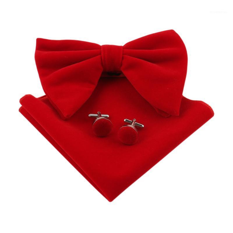 

13x8.5CM Large Bow Tie Set Men's Banquet Velveteen British Solid Color Pocket Towel Cufflinks Oversized Bowtie Three-Piece Sets1