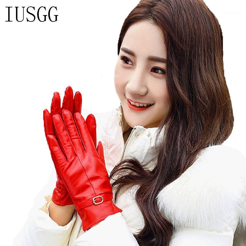 

Elegant Women Genuine Lambskin Leather Gloves Ladies Women Gloves Plus Velvet Thermal Fur Lining Buckle Clasp Mittens Excellent1