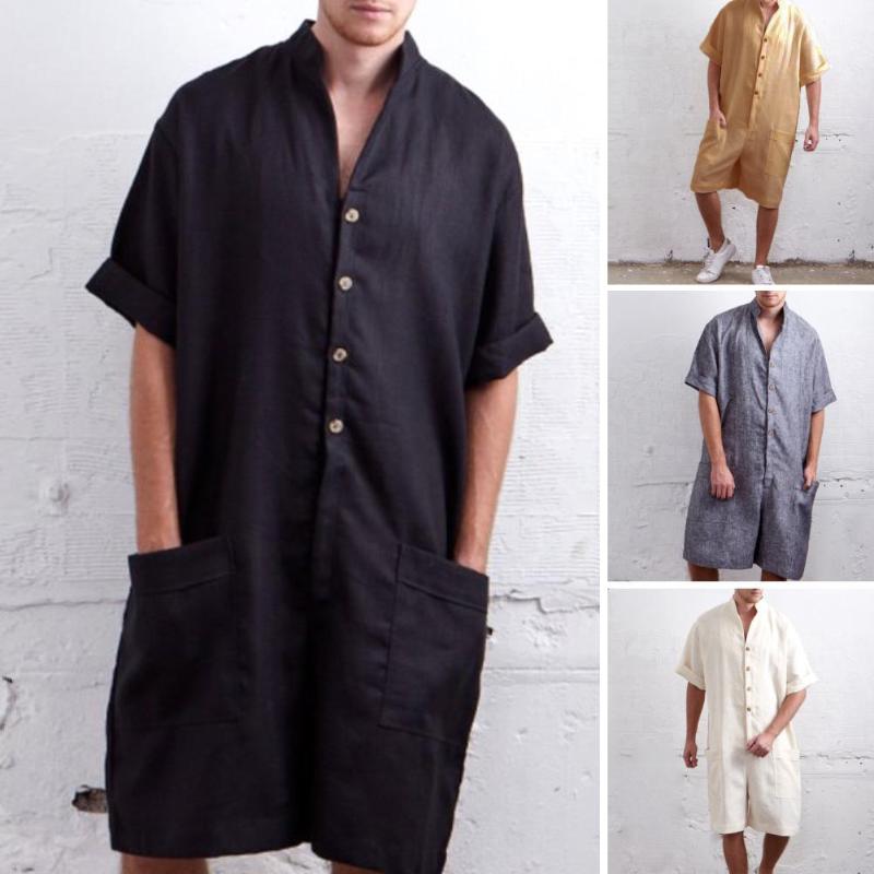 

Men's Shorts Summer Loose Men Short Sleeve Stand Collar Single-Breasted Hip-hop Trousers Jumpsuit Streetwear Vintage Casual S-3XL, White;black