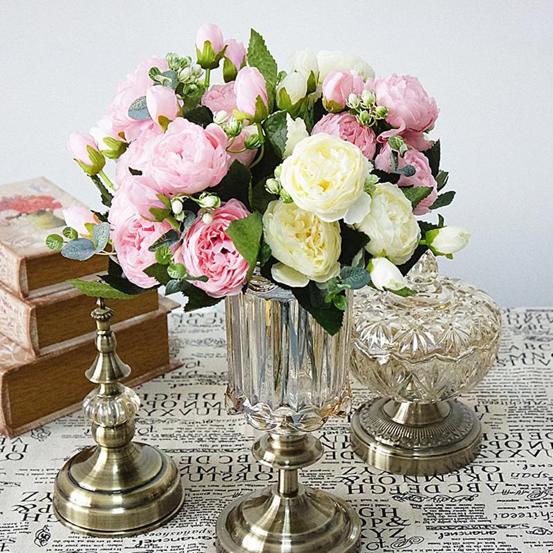

Artificial Silk Flowers 5 Big Heads/Bouquet Peonies Bouquet 4 Bud Flowers Wedding Home Decoration Fake Peony Rose Flower, A41