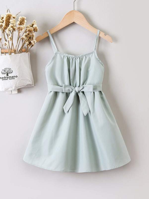 

Toddler Girls Solid Belted Cami Dress SHE, Mint green
