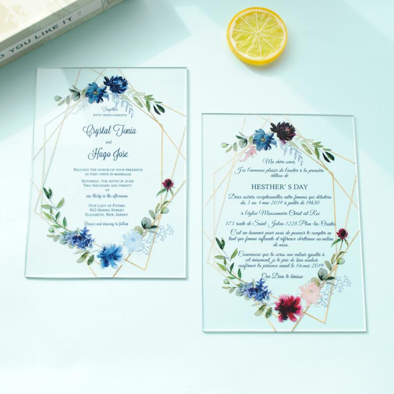 

Transparent High quality UV printing acrylic card new product custom cheap wedding invitation flower with frame
