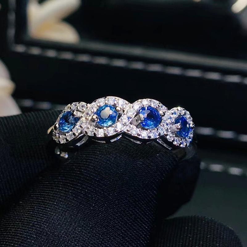 

Cluster Rings Natural Real Sapphire Round Ring Per Jewelry 925 Sterling Silver 3*3mm 0.15ct*4pcs Gemstone Fine Jewelr J2120319, Golden;silver