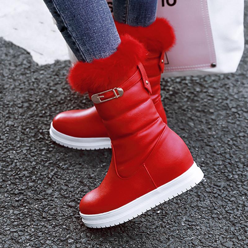 

2020 Women Snow Boots fashion Leather Natural Fur Winter Warm Boots For Women Wedges black White Red k524