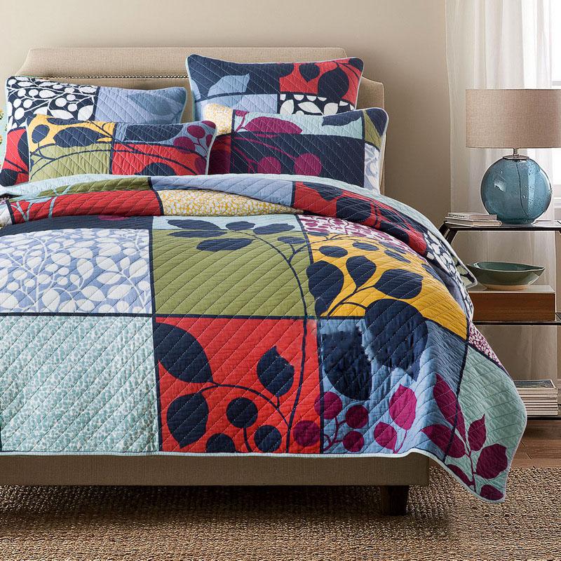 

New Embroidered Summer Quilt Set 3PCS Bed-Spread Quilted bedding Cotton Quilts Bedspread Bed Covers  Size Coverlet Blanket, Blue