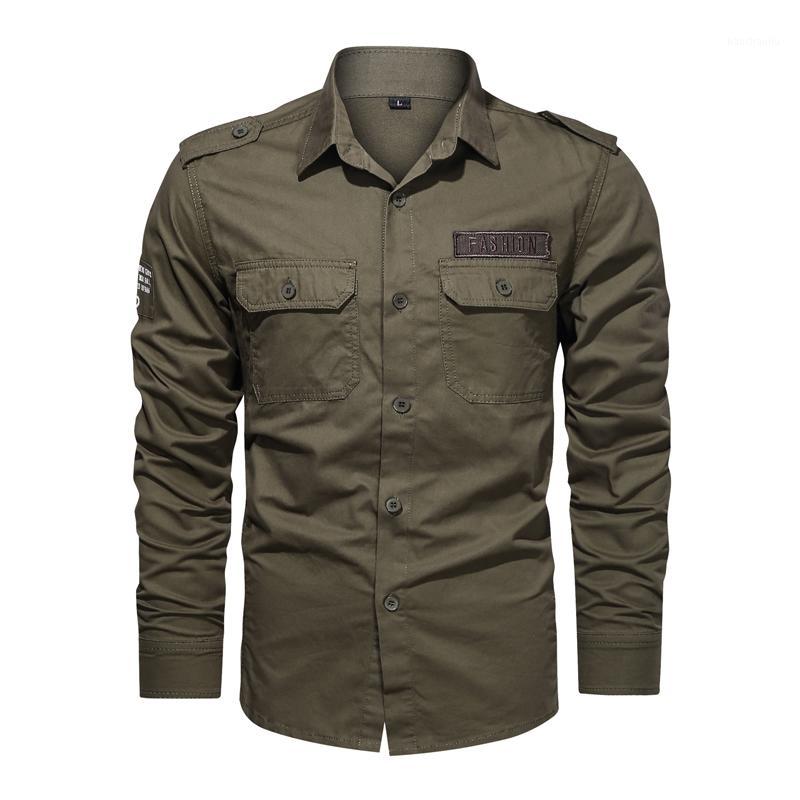 

New 2020 Fashion 100% Cotton Shirt Long Sleeve Multi-pocket Casual Shirts Brand Clothes Army Green Camisa Masculina 6XL1, Black