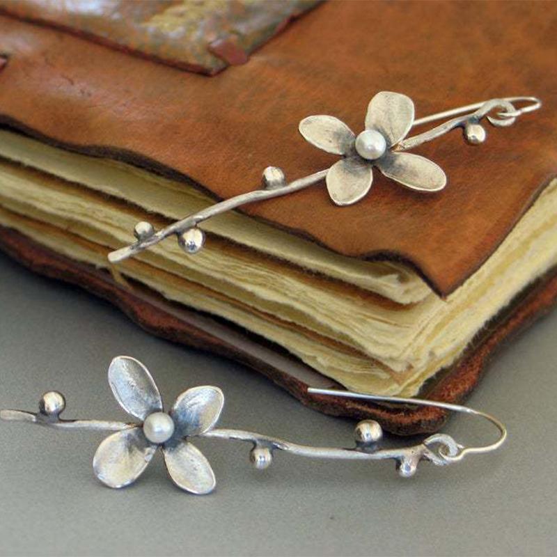 

Dangle & Chandelier Vintage Simple Flower Pearl Drop Earrings Bohemia Style S925 Silver Color For Women Wedding Party Jewelry T4D510