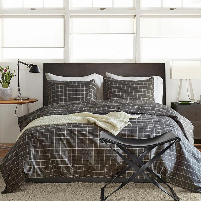 

plaid bedding set black bed linens simple bed sheet set Queen King Size, 12