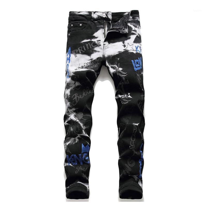 

Men's Jeans KIOVNO Men Fashion Printed Pants Letter Embroidery Denim Trousers For Male Size 29-38 Stretch1, Black