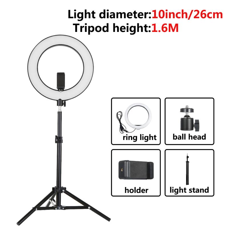 

10Inch/26cm Dimmable Ringlight LED Ring Light with Tripod Stand for Live Selfie Photography aro de luz for tik tok maquillaje