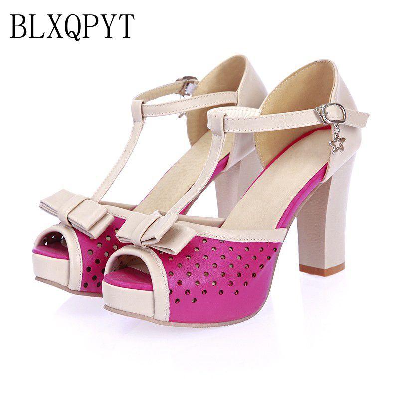 

BLXQPYT Summer Sandals shoes woman Sweet Fashion Big Size 34- 43 woamen Shoes High Heels wedding Party Pumps 332-1, Sky blue