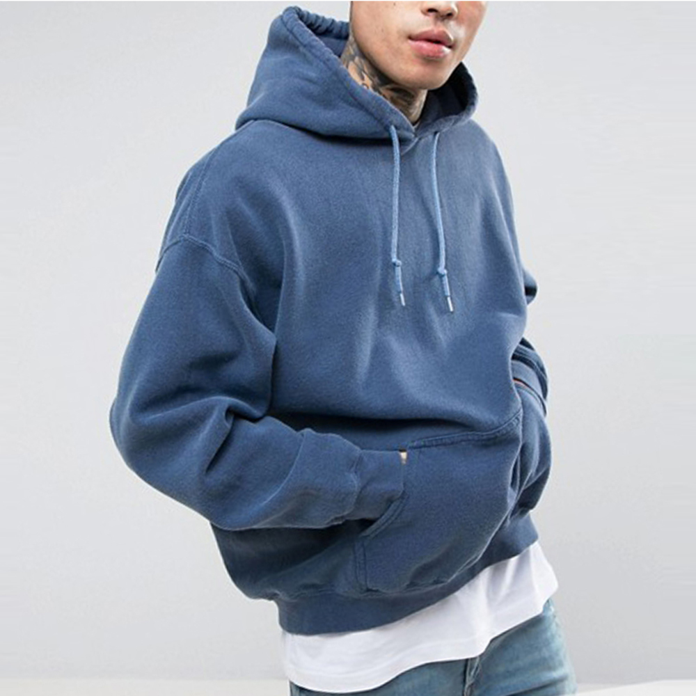 

Custom Pullover Mens Vintage Inspired Oversized Hoodie in Navy Overdye, Beige