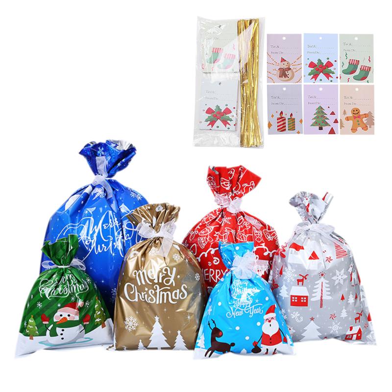 

30Pcs Christmas Gift Bag Wrapping Bags Holiday Treats Bag Gift Packaging With Ribbons Candy Christmas Supplies