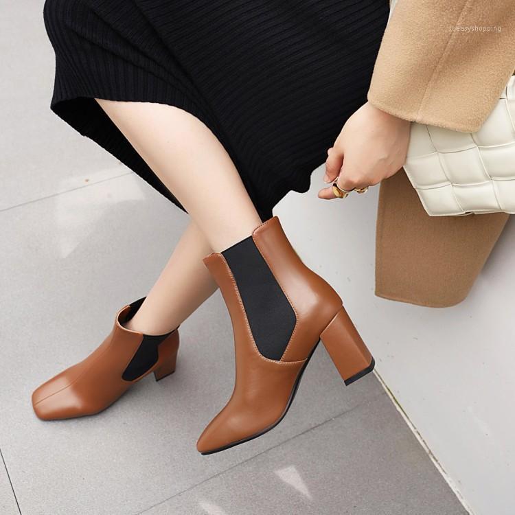 

Large boots women 40-43 short boots women's new British style thick heel high-heeled single boot women in fall / winter 21, Beige