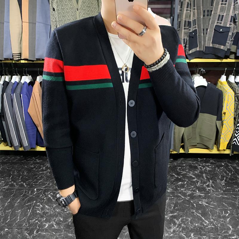 

Men's Sweaters 2022 Solid Color Cardigan Jacket Men Knit Casual V-neck Loose Coat Korean Khaki Black Gray Big Size S-4XL
