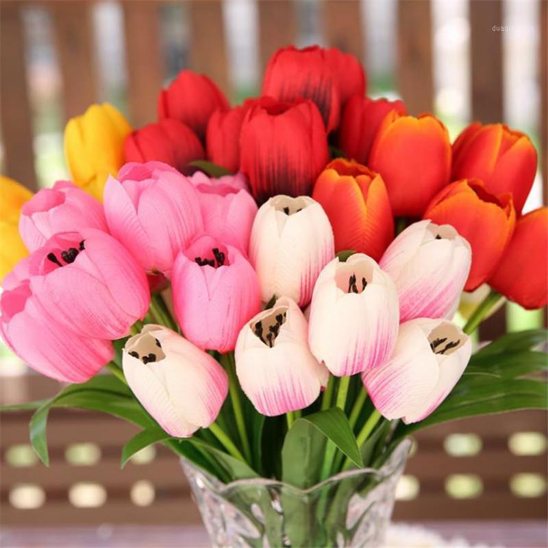 

7Pcs Fake Tulip (9 heads/bunch) 15.75" Length Simulation Tulips for Wedding Home Decorative Artificial Flowers 8 colors1, Orange