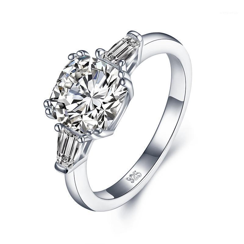 

Cluster Rings ANZIW Fashion 925 Sterling Silver Square Three Stone Wedding Engagement Bridal For Women Party Lover Jewelry, Golden;silver