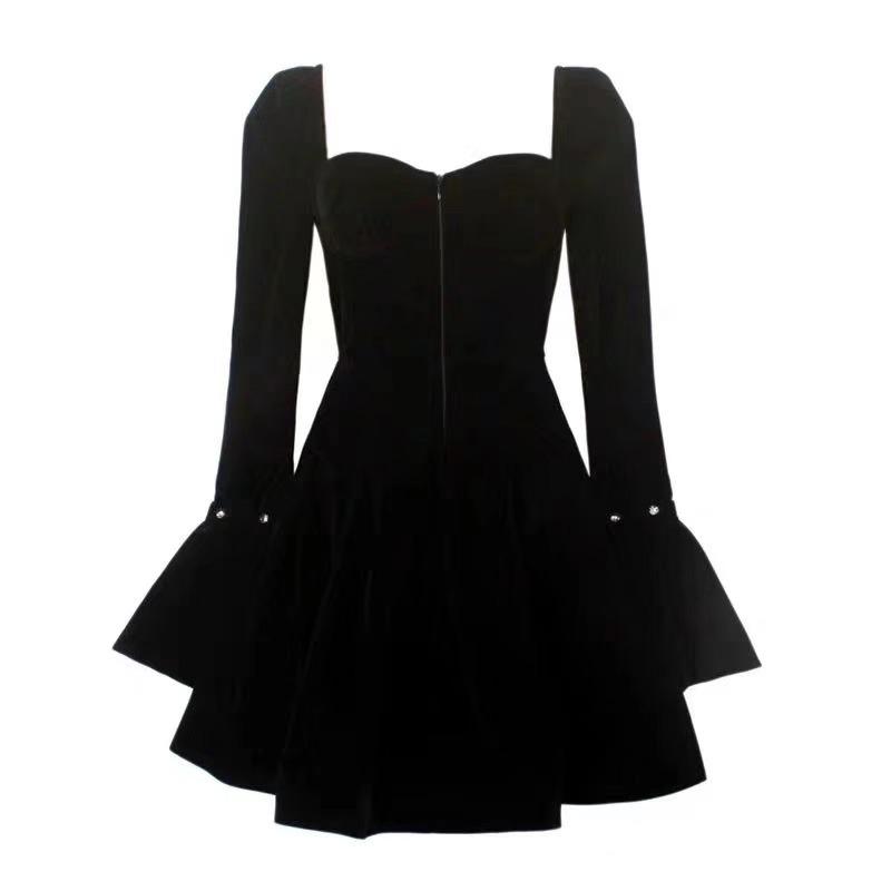 

2021 New Arrival Women Velvet Dress Sexy Diamond Backless Lady Dress, Black
