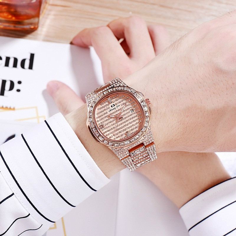

Have Fun shoppingNew European and American High-end Fashion Calendar Diamond Inlaid Men's Watch, Silver