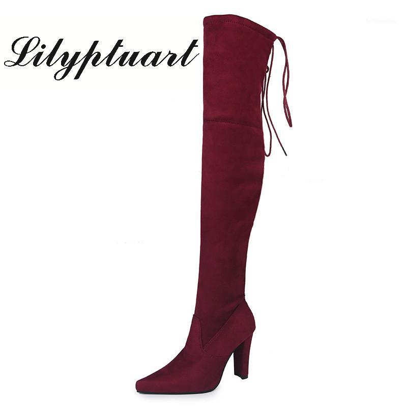 

autumn and winter long boots stretch one kick over the knee boots thick heel thin legs thin high mid heel women's1, Black