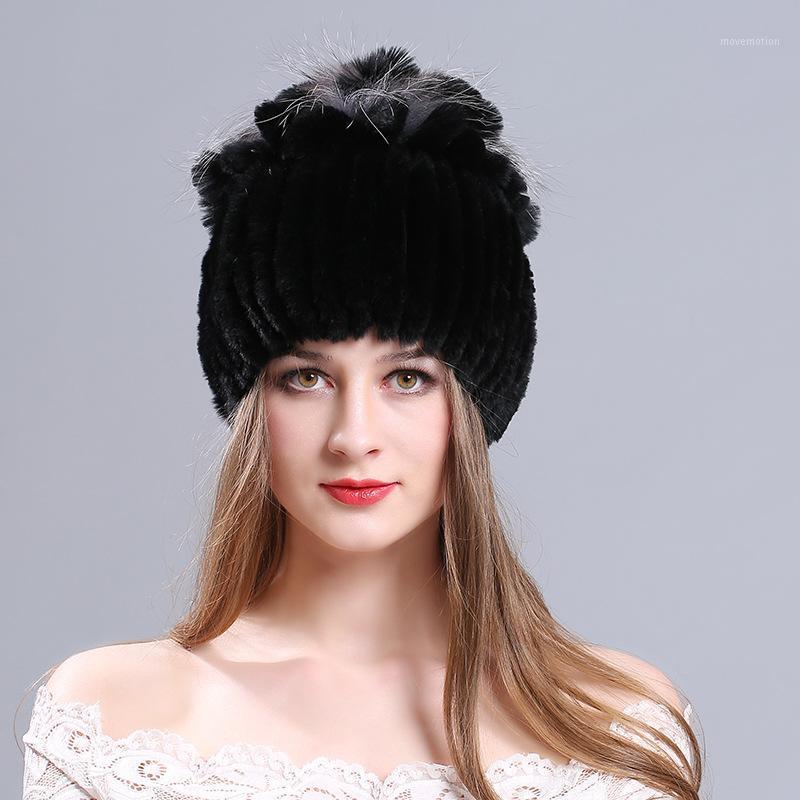 

Winter ladies rex fur hat fashion casual warm ear protection1