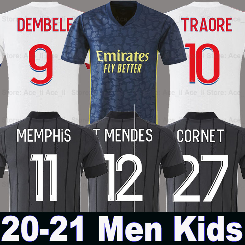 

20 21 soccer jersey DEMBELE 2020 2021 home away third T.MENDES AOUAR TRAORE Men + Kids kit set Maillot de foot OL TOUSART, Kids 20-21 home