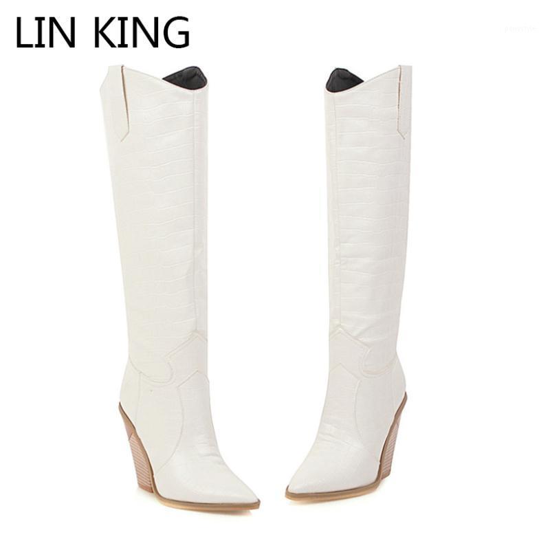 

LIN KING Plus Size 48 Women Winter Long Boots Warm Pointed Toe Knee High Motorcycle Boots Slim Slip On High Heel Knight1, Single style black