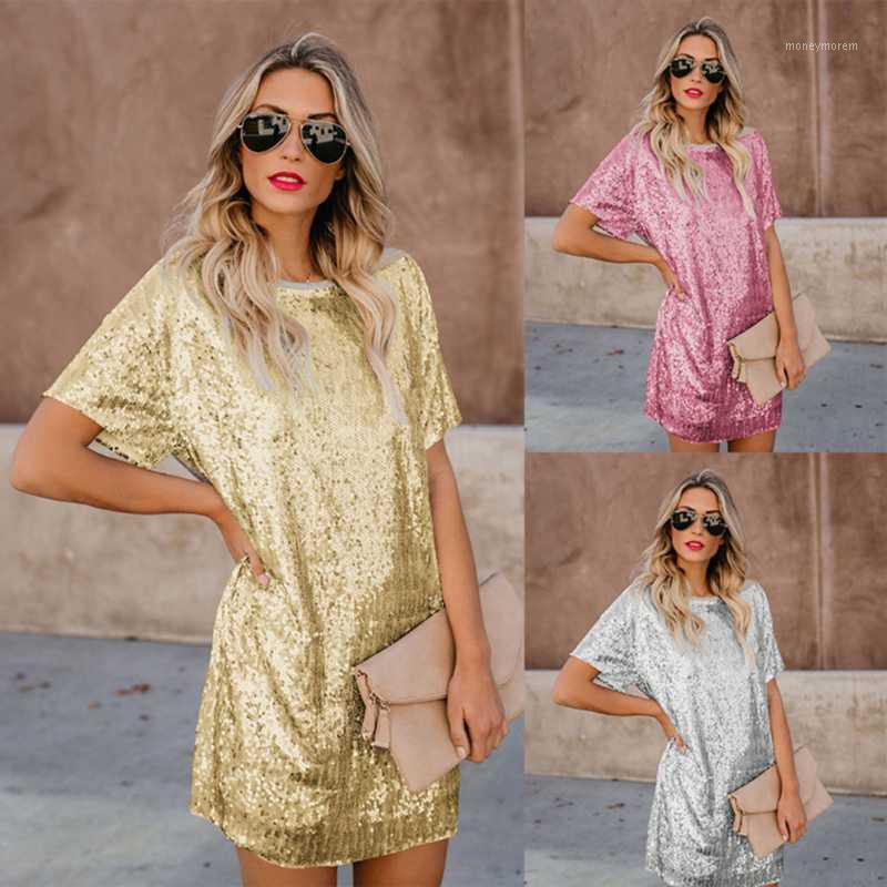 

Sexy Sequined Women Mini Dress Glitter Spring Summer Ladies Party Dresses Patchwork Short Sleeve O-neck Female Fashion1, Black