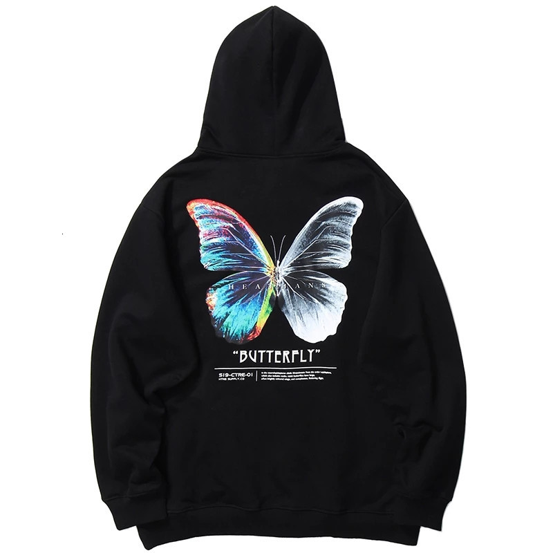 

2021 New Men Hip Hop Sweatshirt Color Butterfly Streetwear Harajuku Cotton Fleece Winter Autumn Black Hoodie U8ij, White